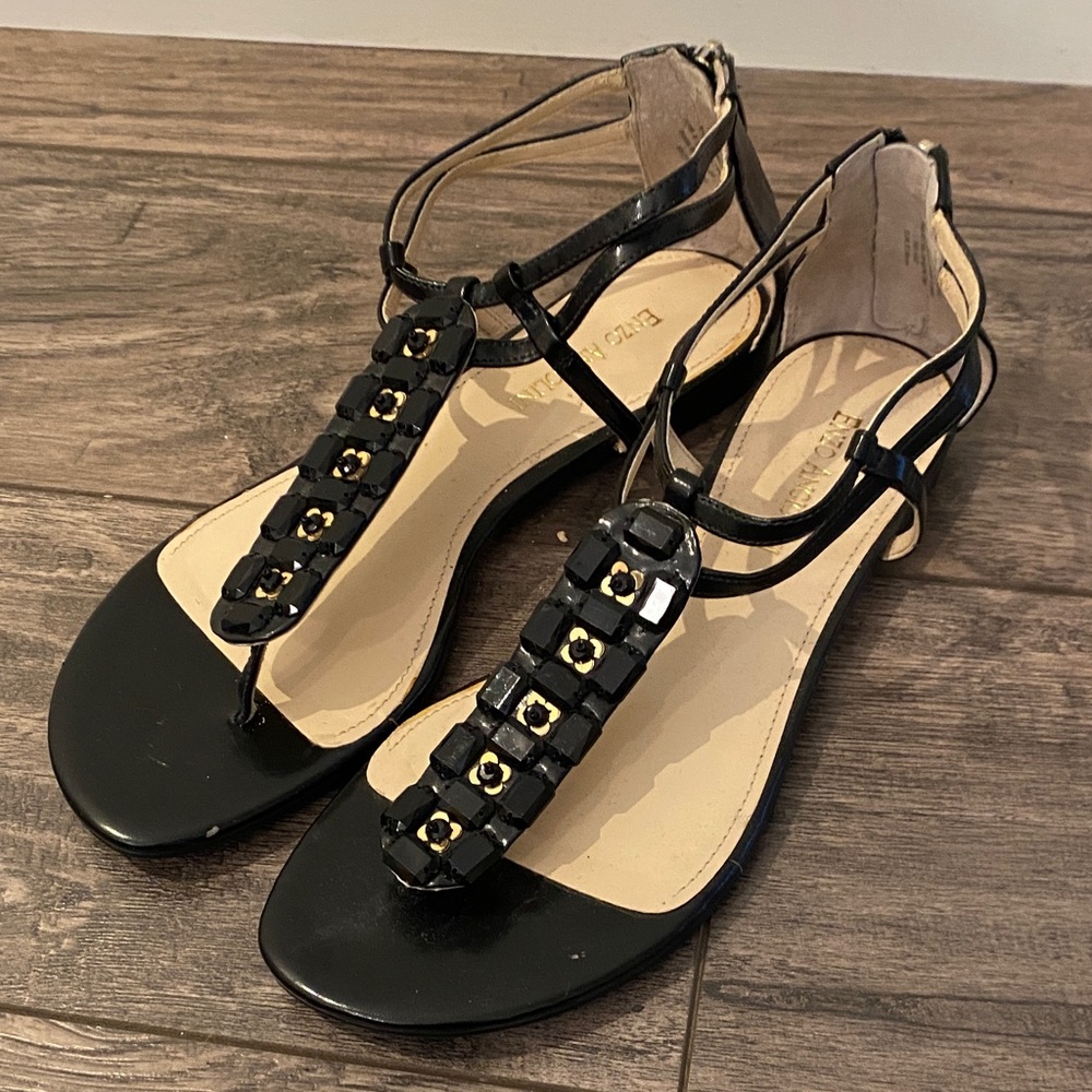 Enzo Angiolini Black Strappy Sandals, Size 8.5